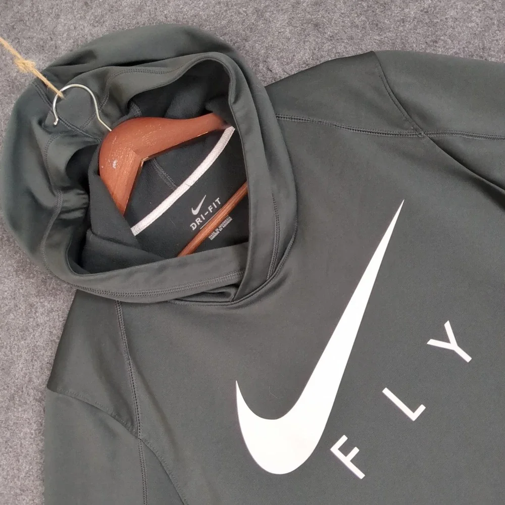 Nike Dri-FIT Fly Mens XL Dark Gray Pullover Hoodie Graphic Swoosh Sweatshirt